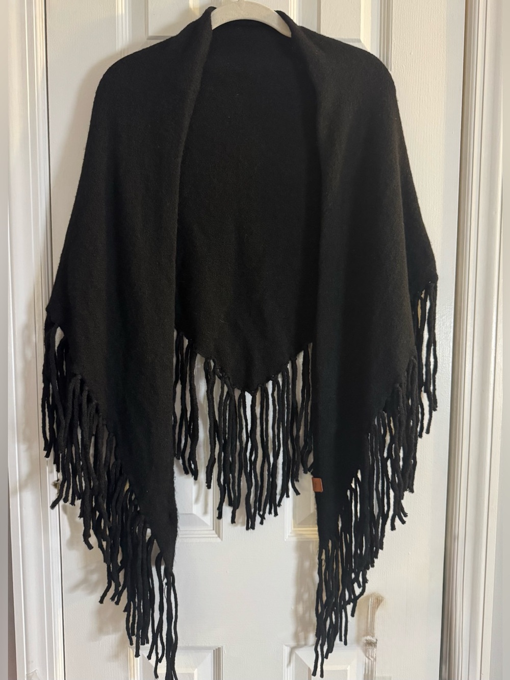 Frye Women's Long Fringe Triangle Scarf Shawl- Black - One Size